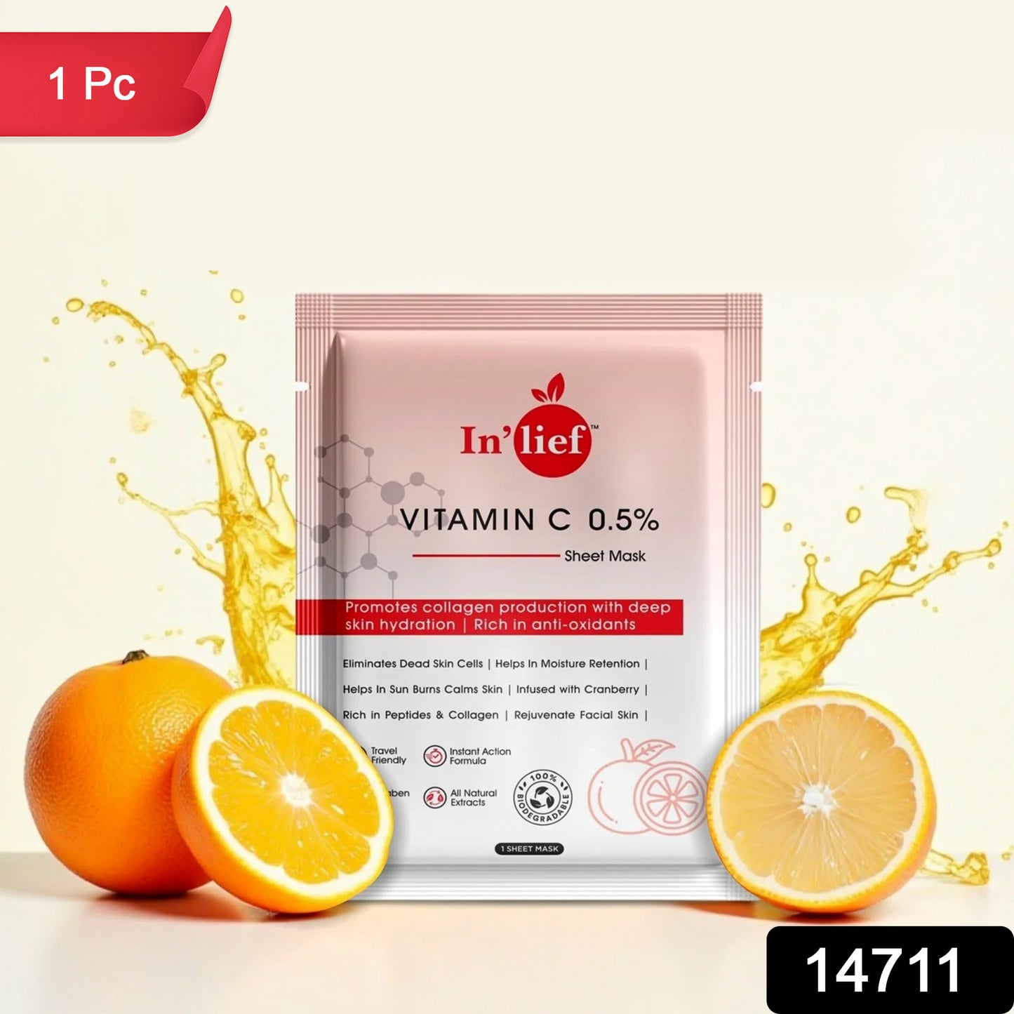 Inlief Vitamin C 0.5 Hydrating  Brightening Facial Sheet Mask (1 Pc)
